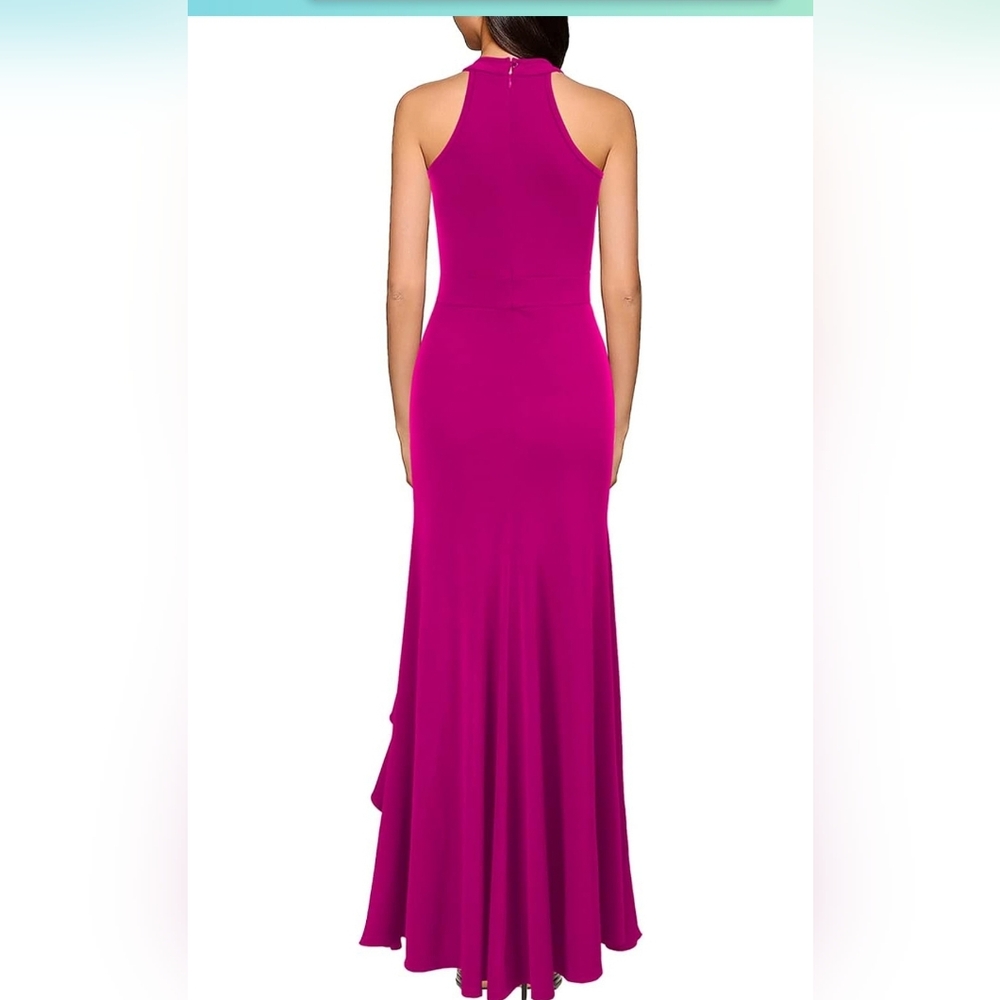 Sleeveless Ruffled High-Neck Maxi Dress in Magenta - Picture 2 of 8